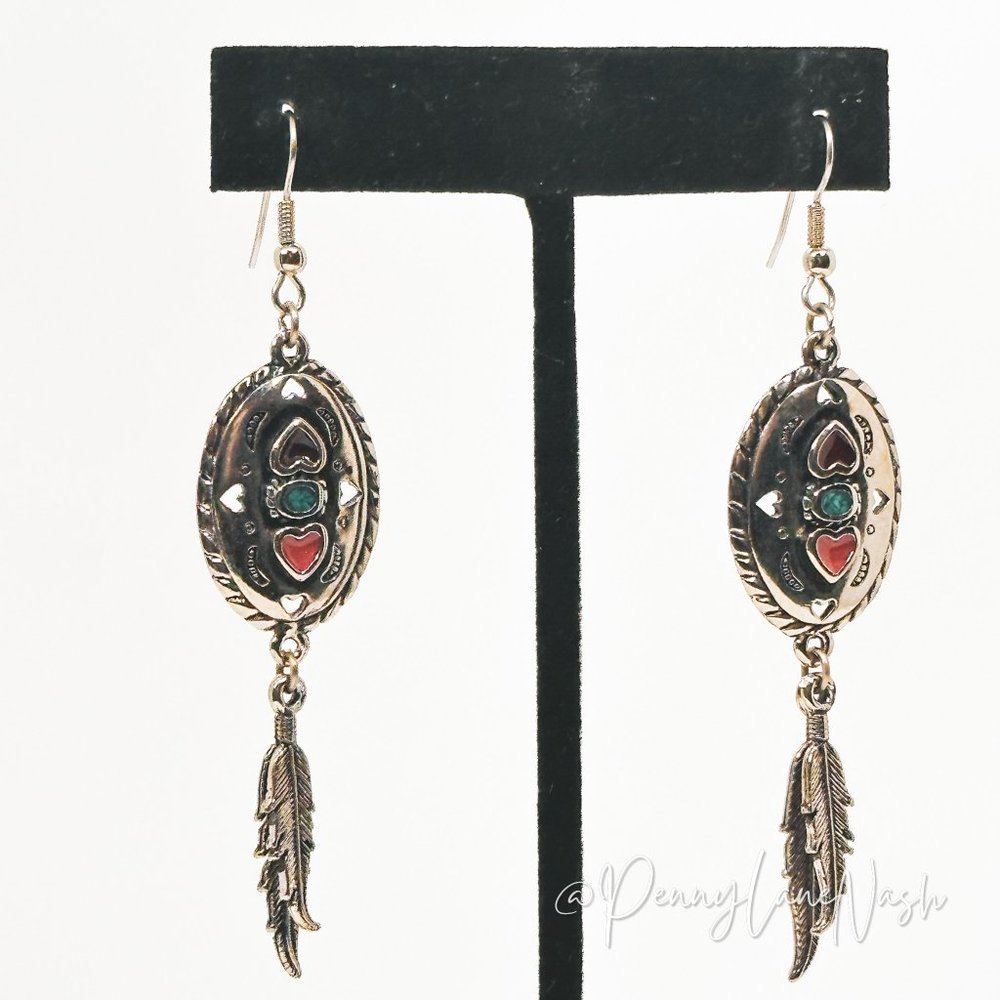 Vintage Gold and Red Dangle Earrings
